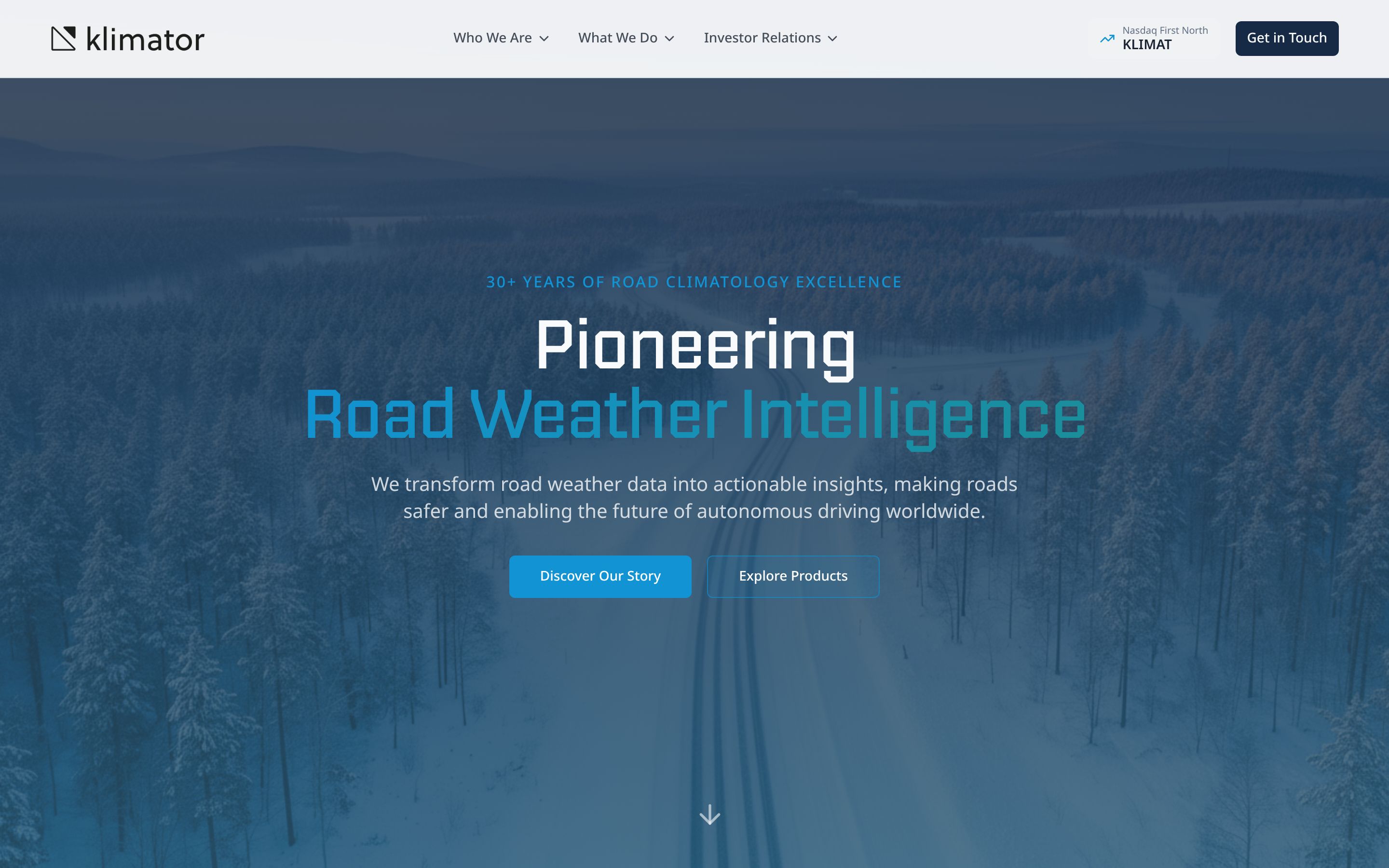 Klimator homepage, desktop view