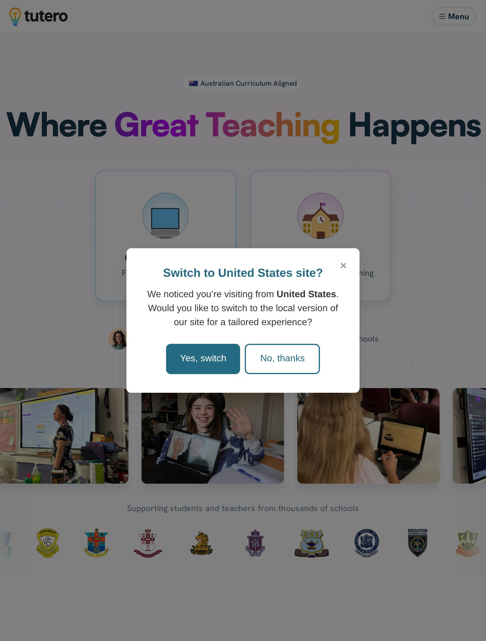 Tutero website, tablet view