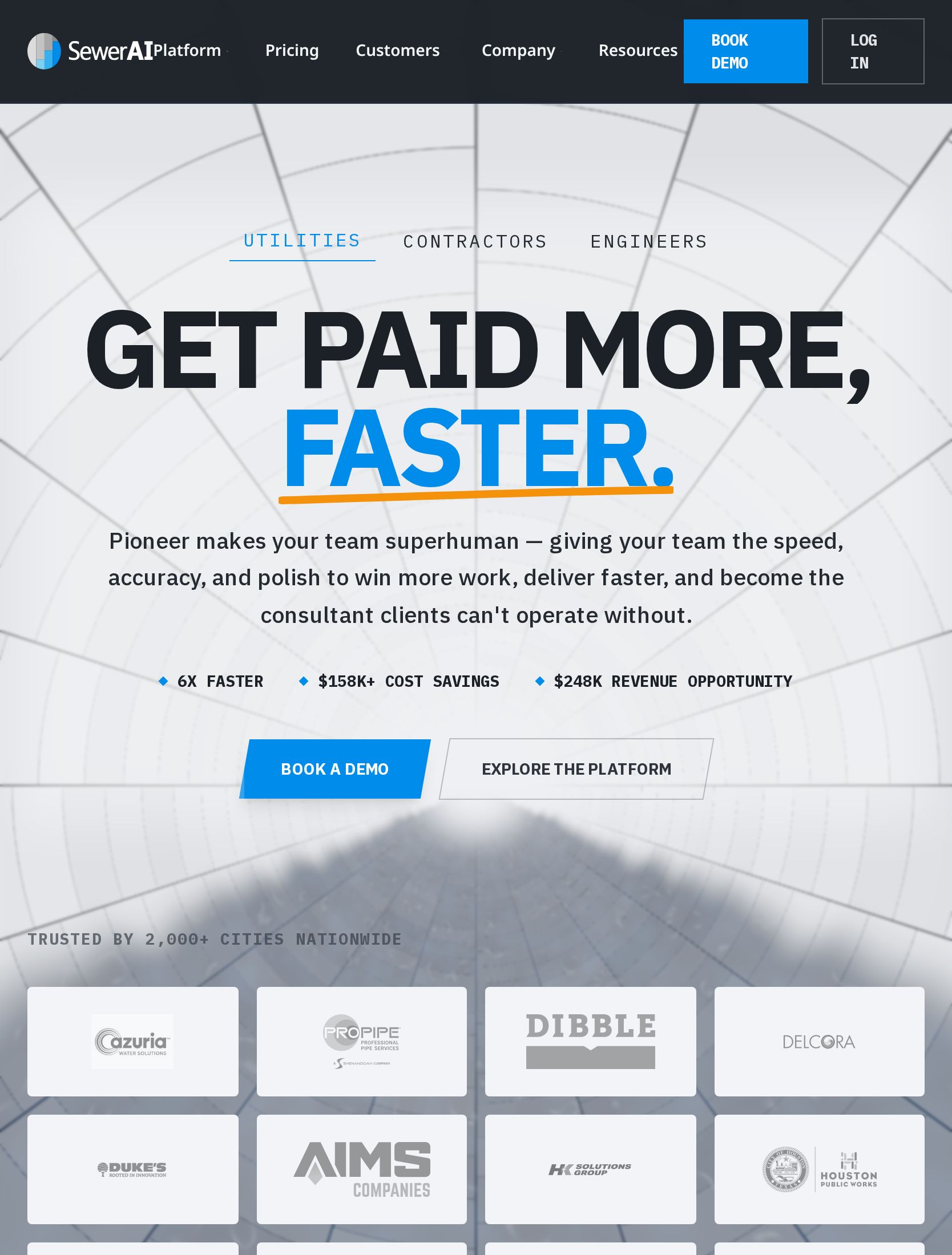 SewerAI website, tablet view